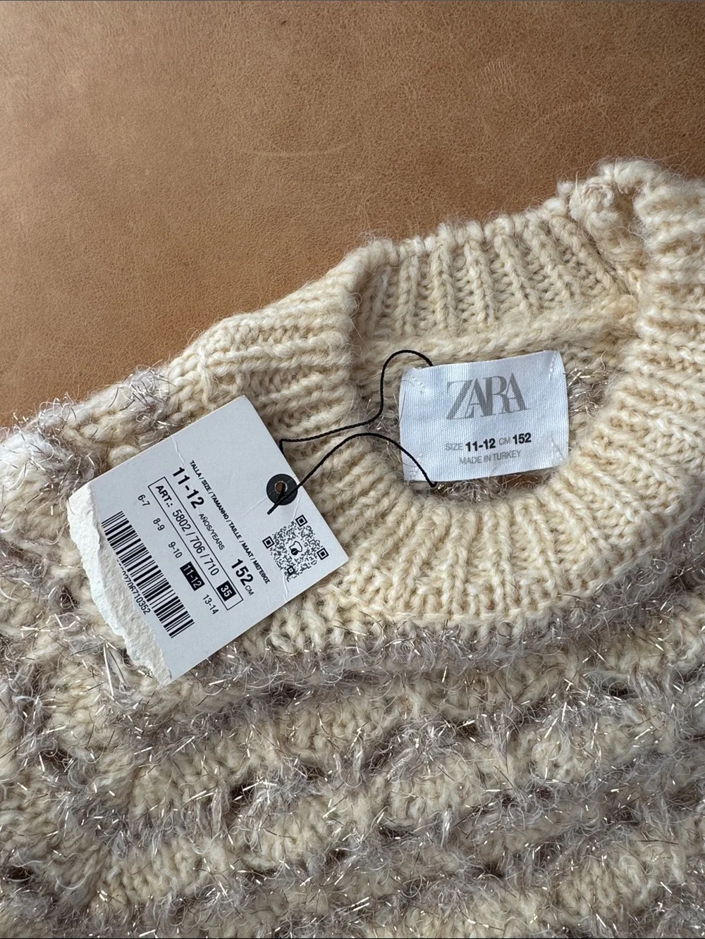 Zara Girls Cream Chunky Bubble Knit Crewneck Sweater size 12